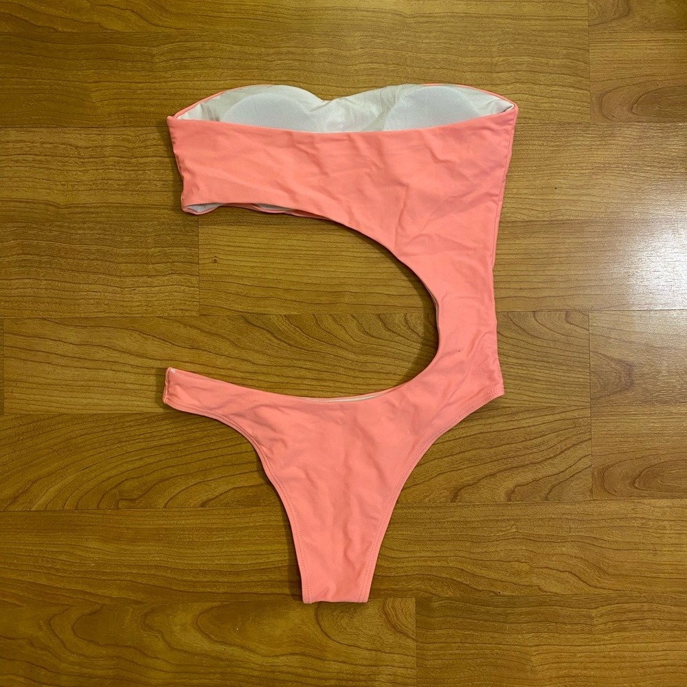 Shein Neon Coral Cutout One Piece Swimsuit - Picture 2 of 2